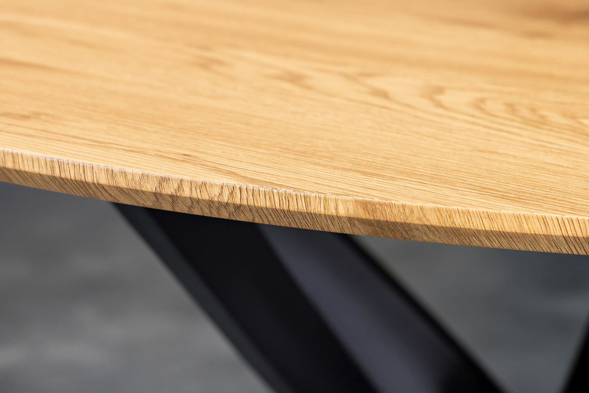 Dining table HELIX 120cm round natural wild oak wood look w/ black metal frame