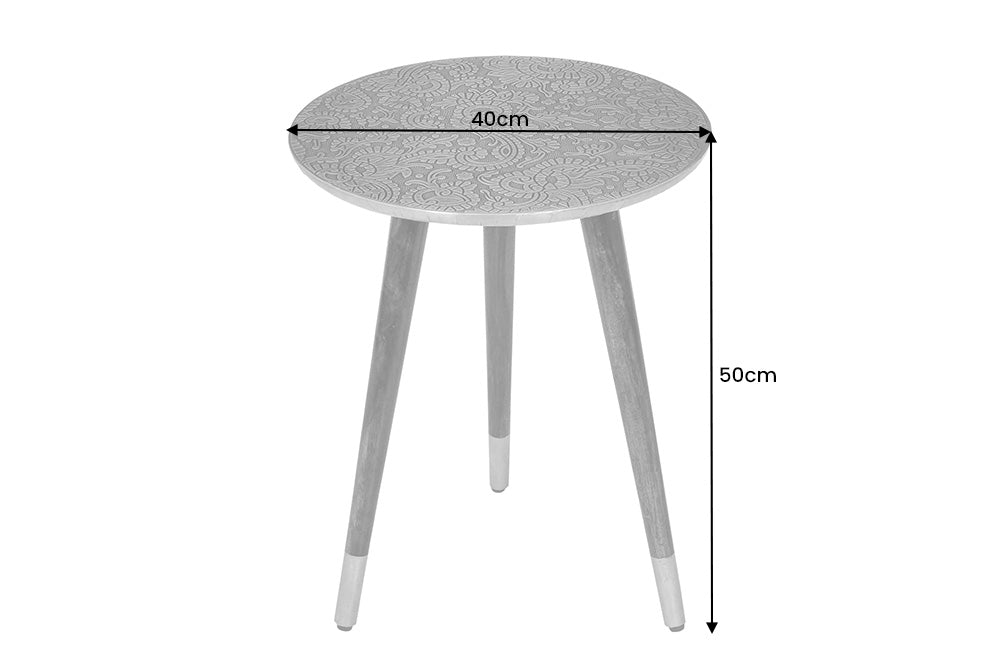 Side table ALCASAR 50cm mango wood and coated metal antique silver