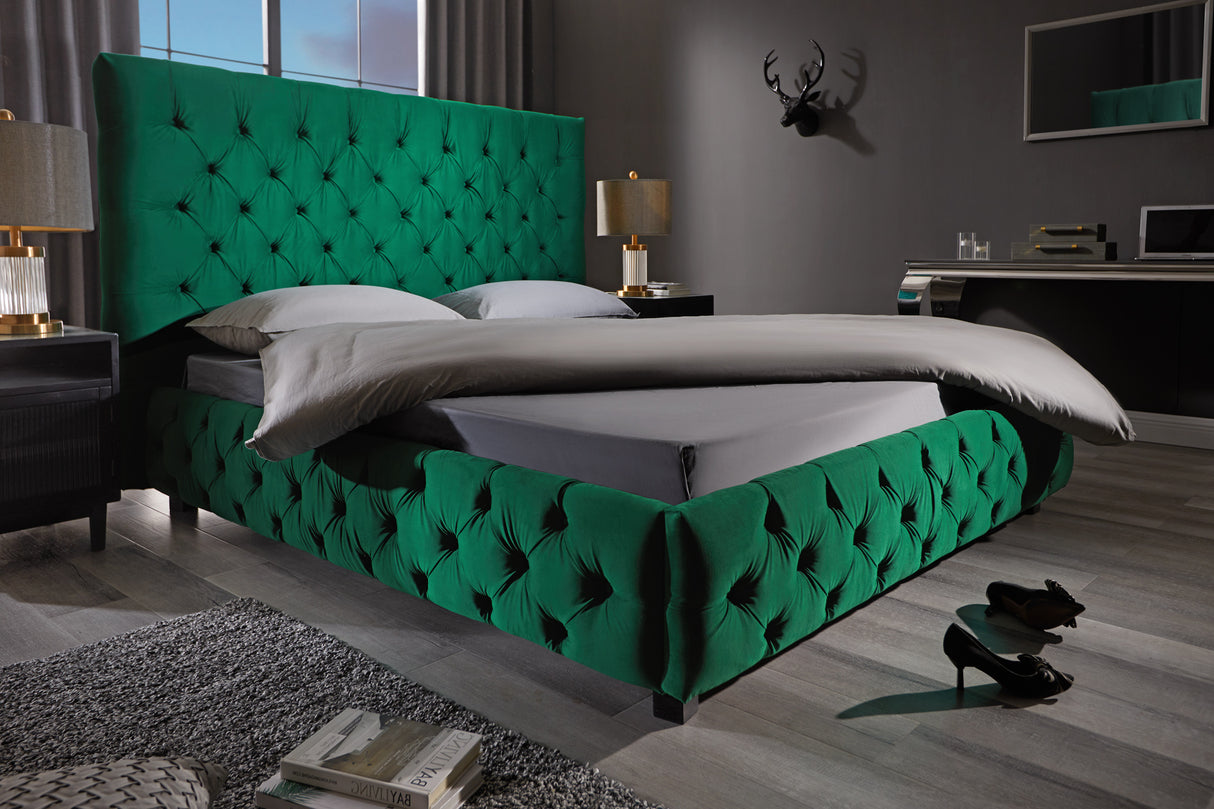 Bett PARIS CHESTERFIELD 180x200cm Samt dunkelgrün