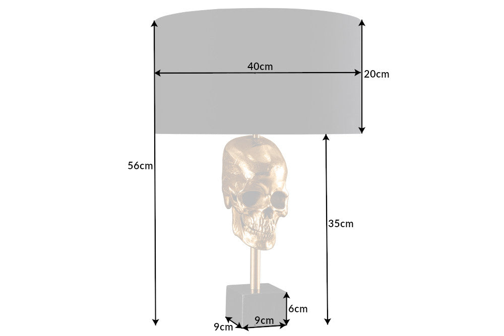Table lamp SKULL 56cm gold cotton shade black