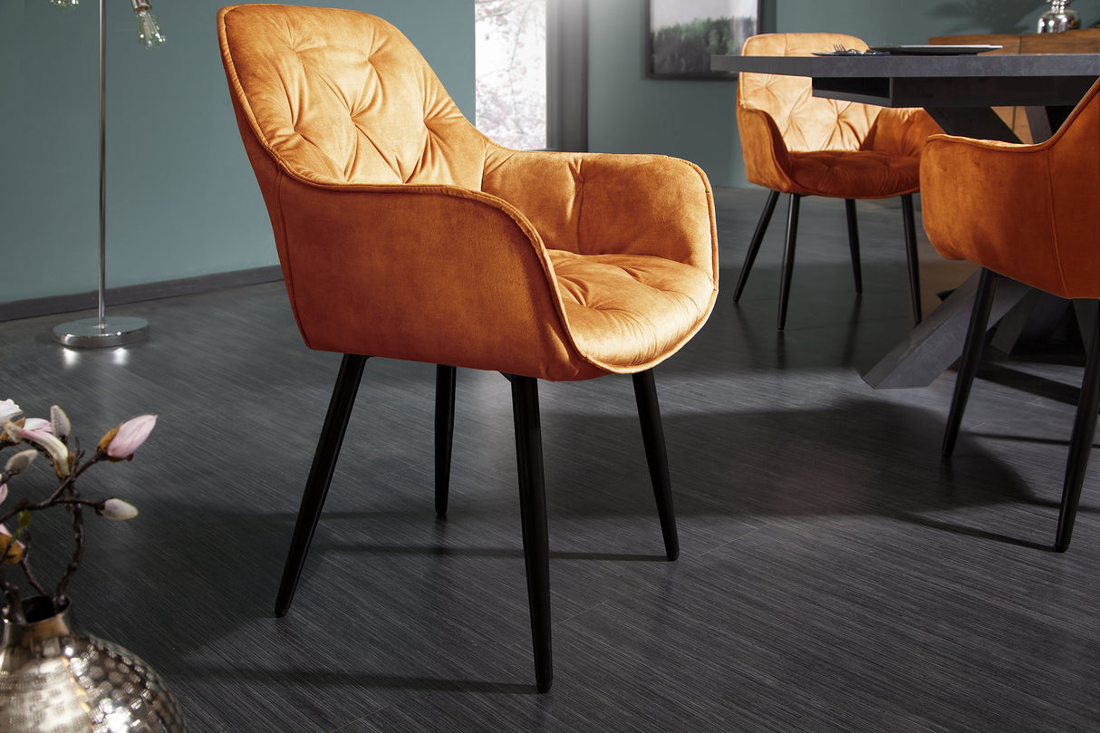 Chair MILANO with armrests velvet mustard yellow