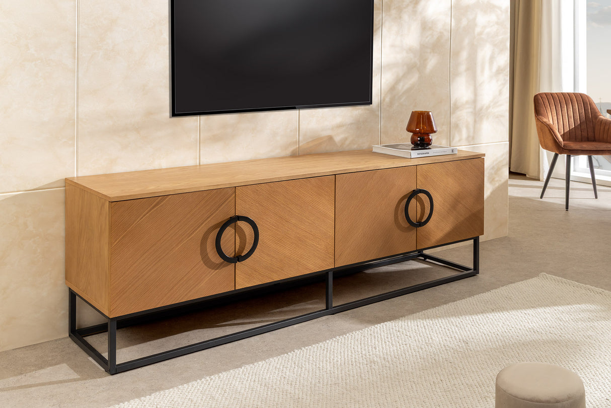 TV-Lowboard GRANDEZZA 180cm oak wood look w/ black metal frame