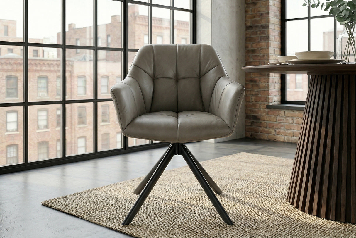 Swivel chair PAPILLON rotatable 180° w/ armrests leather taupe