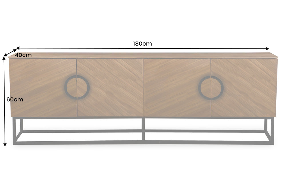 TV-Lowboard GRANDEZZA 180cm walnut wood look w/ black metal frame