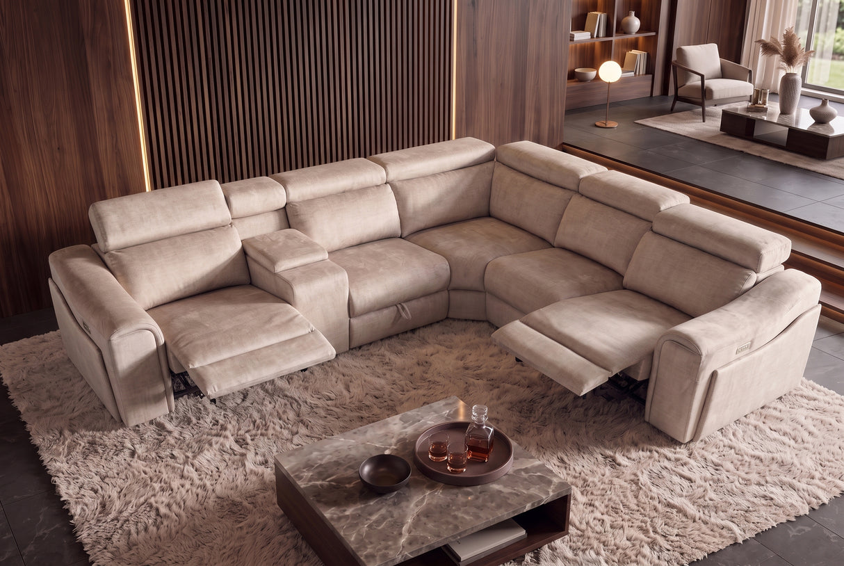Corner sofa PRIME multifunctional electrically adjustable w/ storage space vogue velvet beige