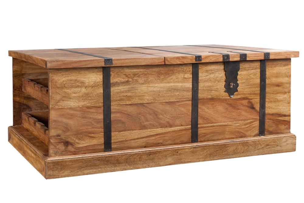 Coffee table BODEGA 100cm w/ wine shelf and storage space sheesham wood brown