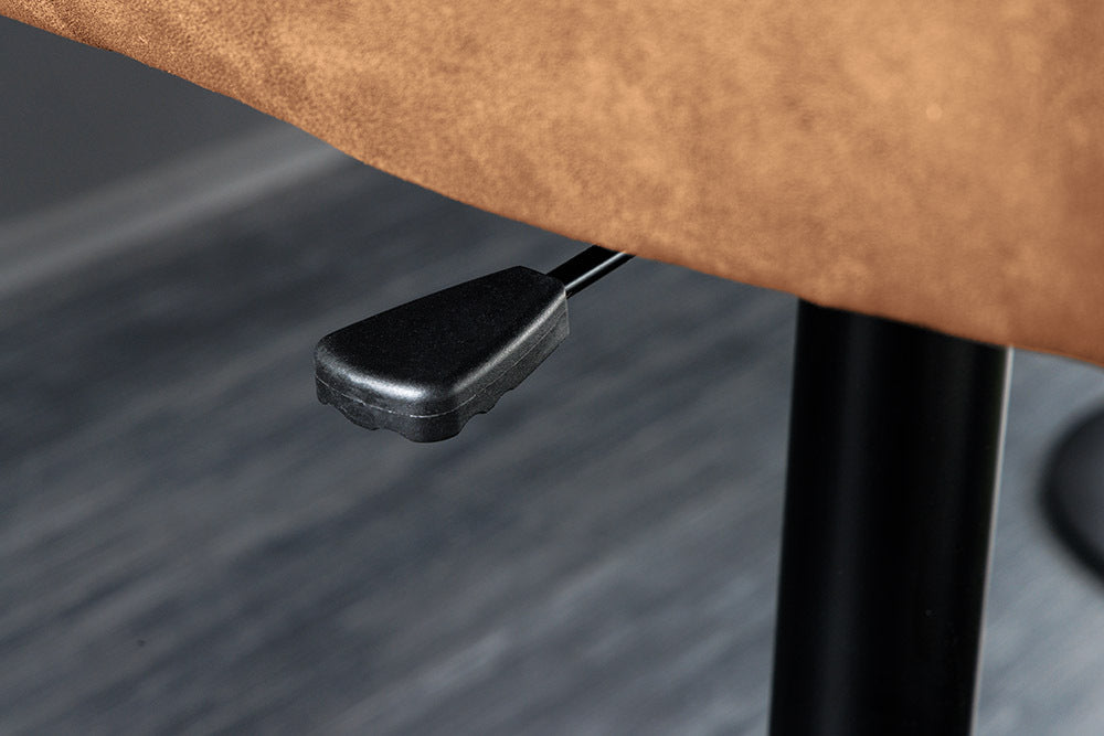 Bar stool BIG GEORGE w/ armrests microfibre leather cognac rotatable height adjustable