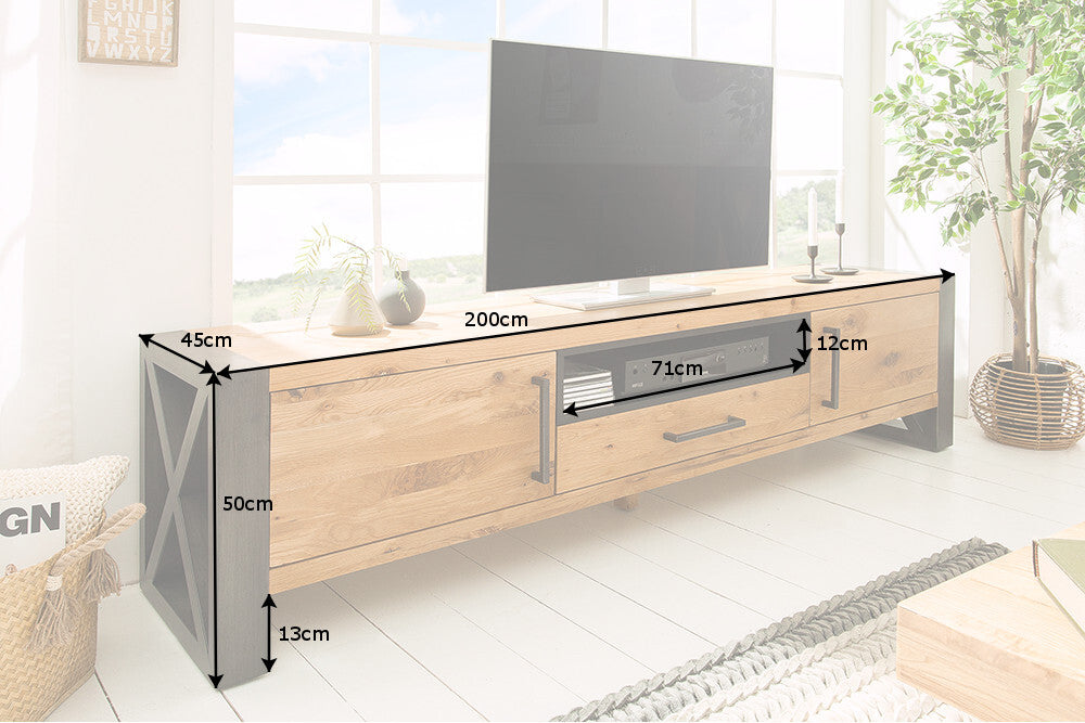 TV-Lowboard THOR 200cm wild oak wood industrial style