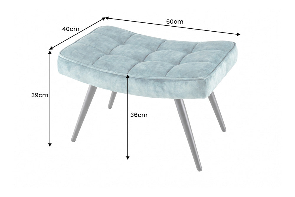 Stool SCANDINAVIA 40cm stitched seat velvet petrol w/ black metal legs