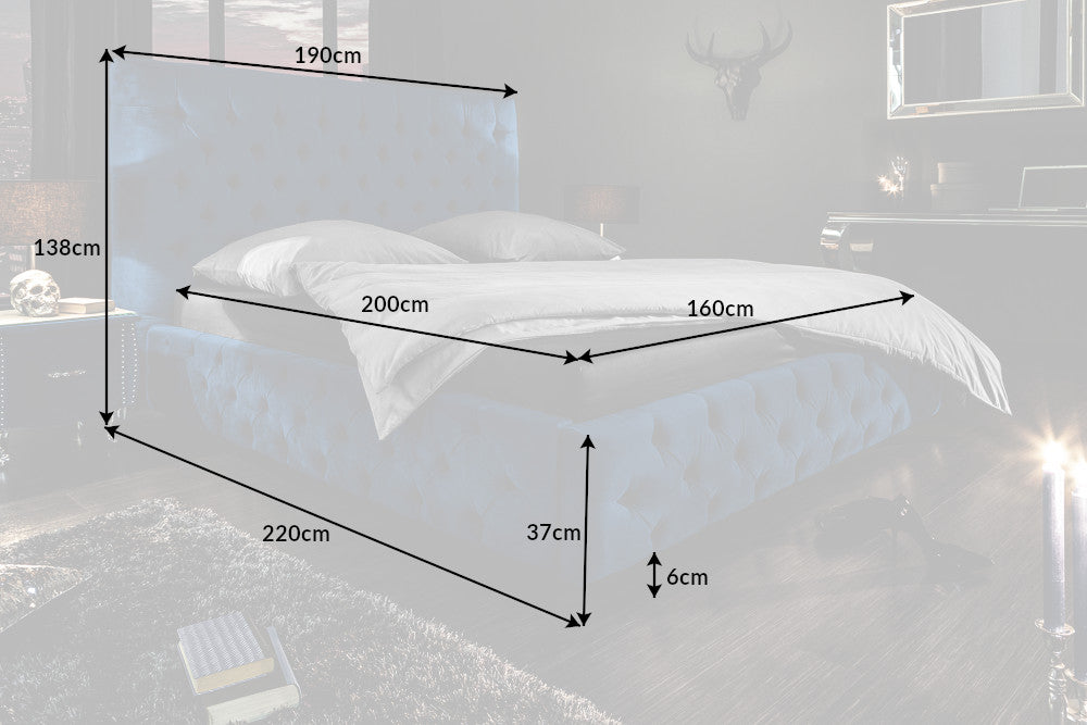 Bett PARIS CHESTERFIELD 160x200cm Samt dunkelblau