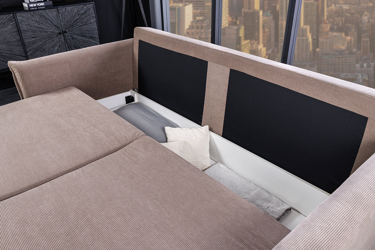 Schlafsofa APARTMENT 215cm 3-Sitzer Cord Taupe mit Stauraum