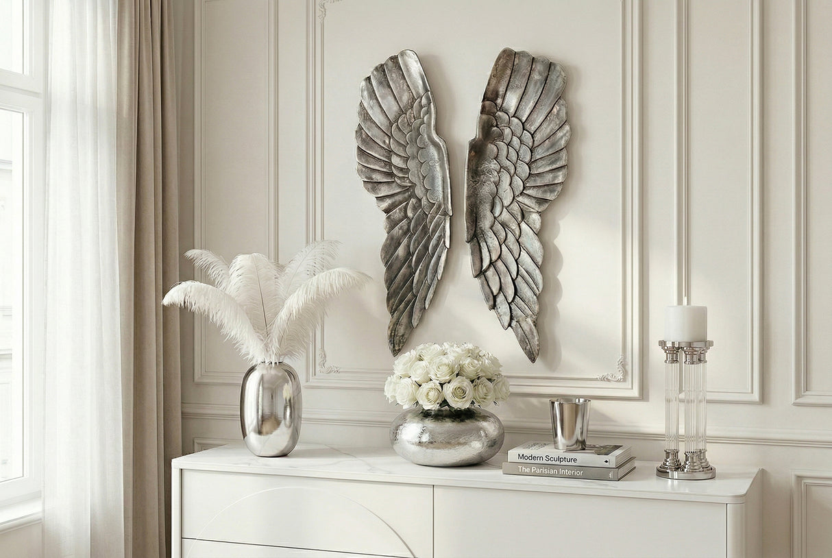 Wall decoration FALLEN ANGEL 65cm antique silver bronze