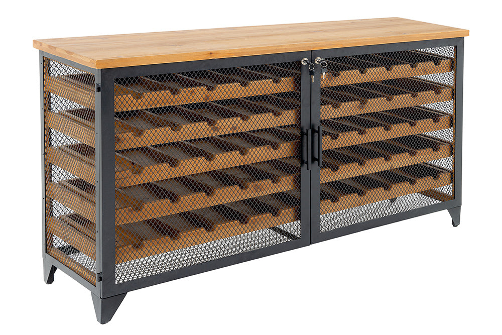 Weinschrank BODEGA 130cm für 55 Flaschen Tannenholz natur mit schwarzem Metallrahmen