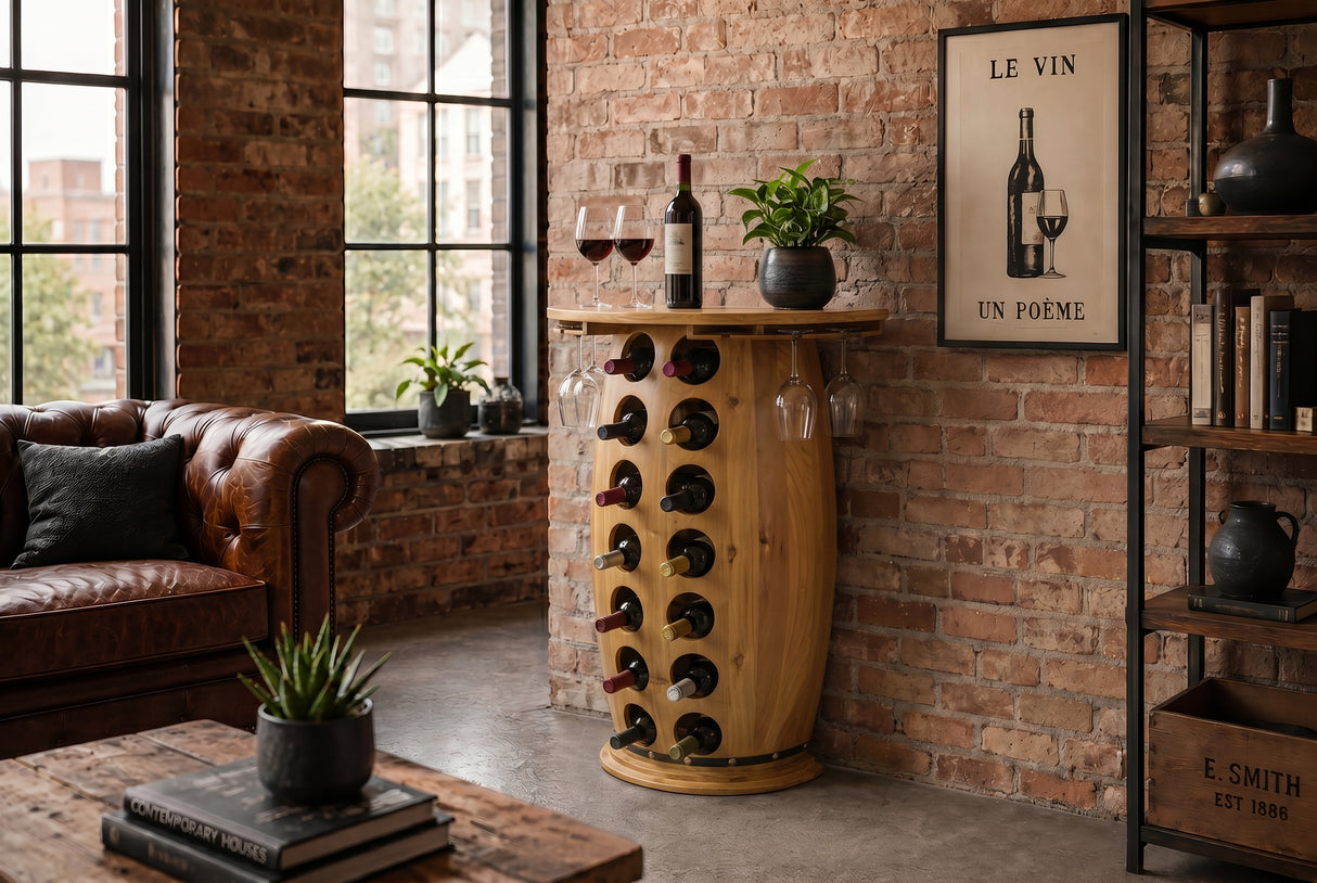 Wine shelf half BODEGA 85cm for 14 bottles and 6 glasses pine wood