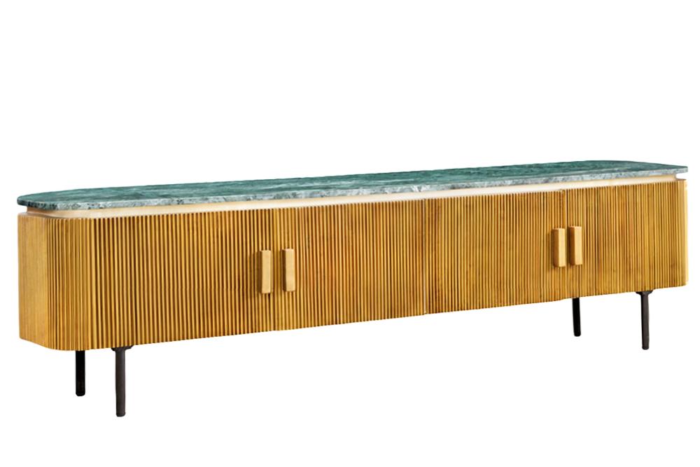 TV-Board VENEZIANO 160cm Mangoholz und Marmorplatte grün braun