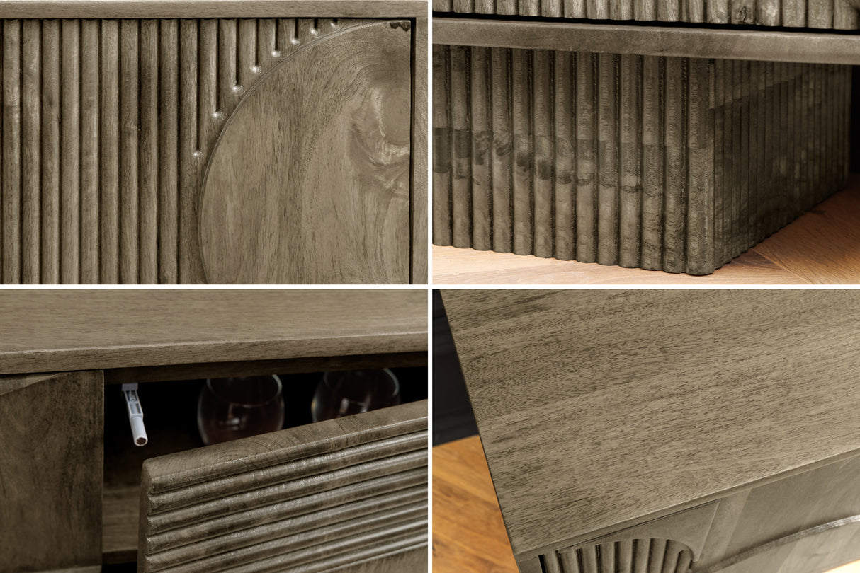 TV Board ART DECO 200cm 3D mango wood grey