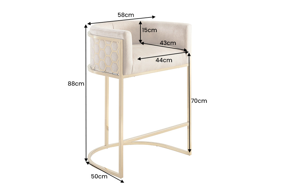 Bar stool ELEGANCE velvet beige w/ golden stainless steel frame