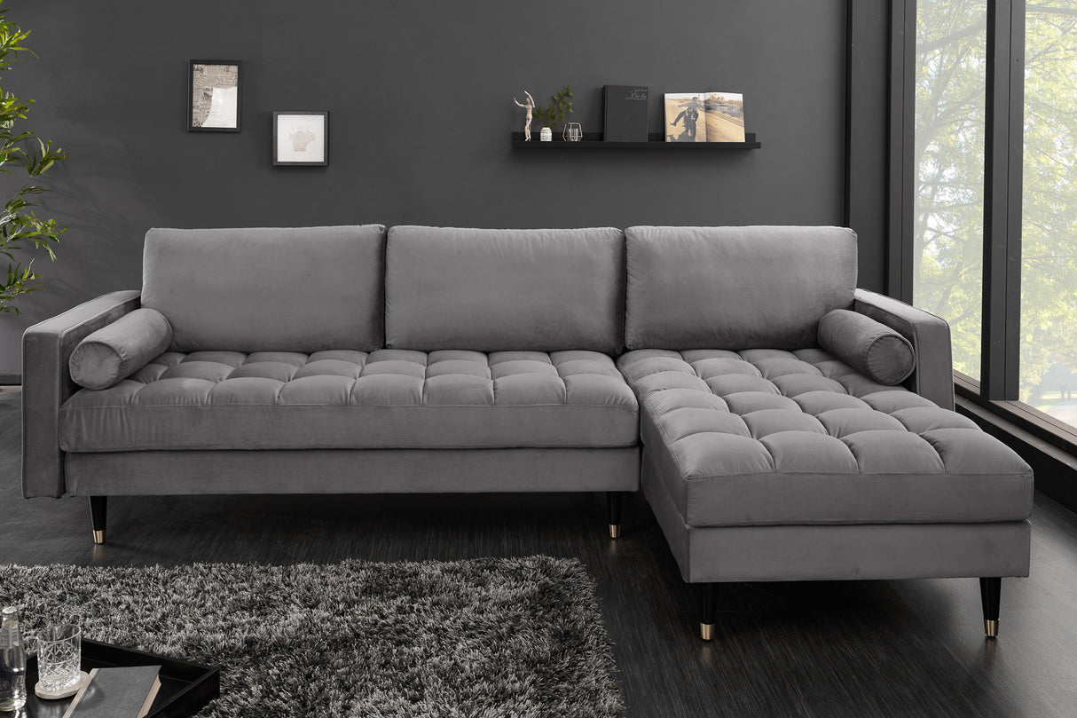 Corner sofa COZY VELVET 260cm velvet grey