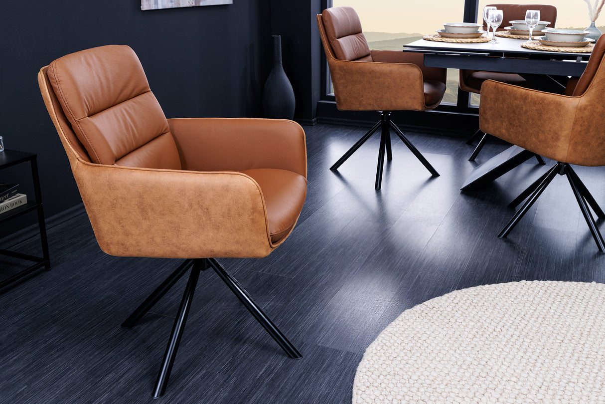 Drehstuhl BIG GEORGE 360° mit Armlehnen Echtleder und Mikrofaser cognac