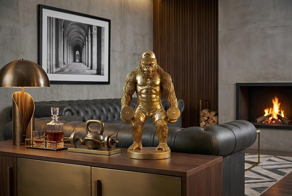 Decoration figure KING APE 35cm handmade gorilla gold