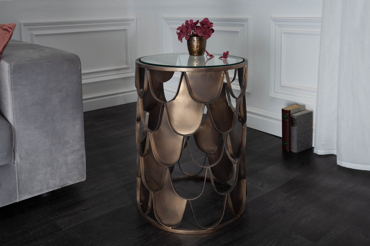 Beistelltisch ABSTRACT 55cm Fischschuppen Hartglas