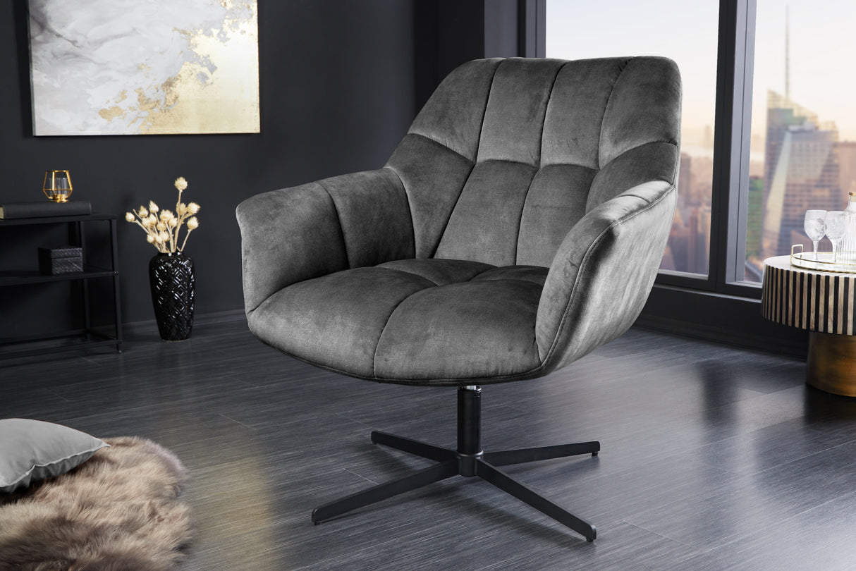 Armchair PAPILLON 83-90cm rotatable 360° velvet grey
