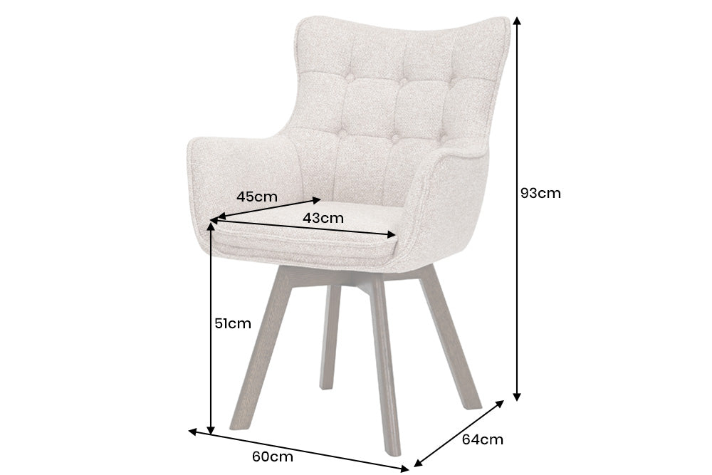 Drehstuhl THOR 360° mit Armlehnen Strukturstoff hellbeige mit Gestell Eiche dunkel natur