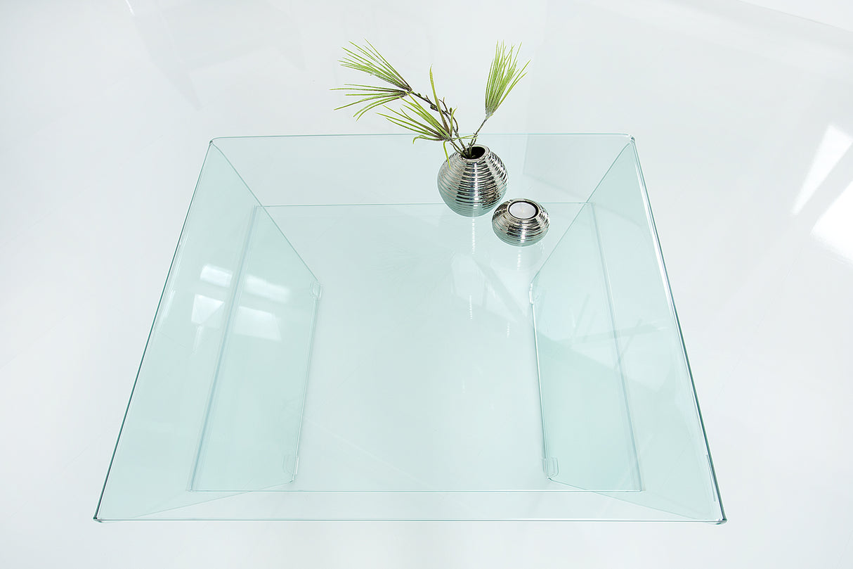 Coffee table FANTOME 70cm trapeze w/ tray 12mm tempered glass
