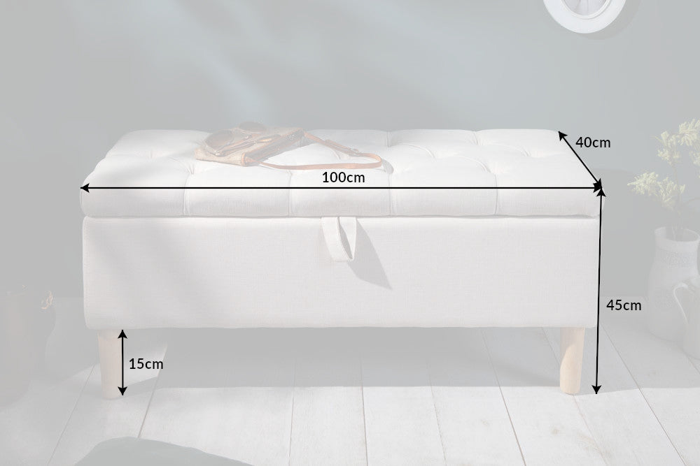 Sitzbank Spind CASTLE 100cm Strukturstoff beige im Landhausstil