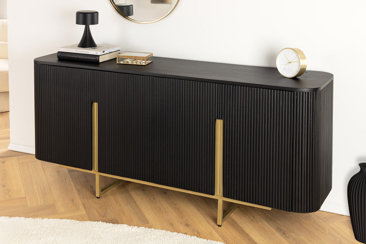 Sideboard GATSBY 160cm Retro-Stil Mango Schwarz Gold Handarbeit