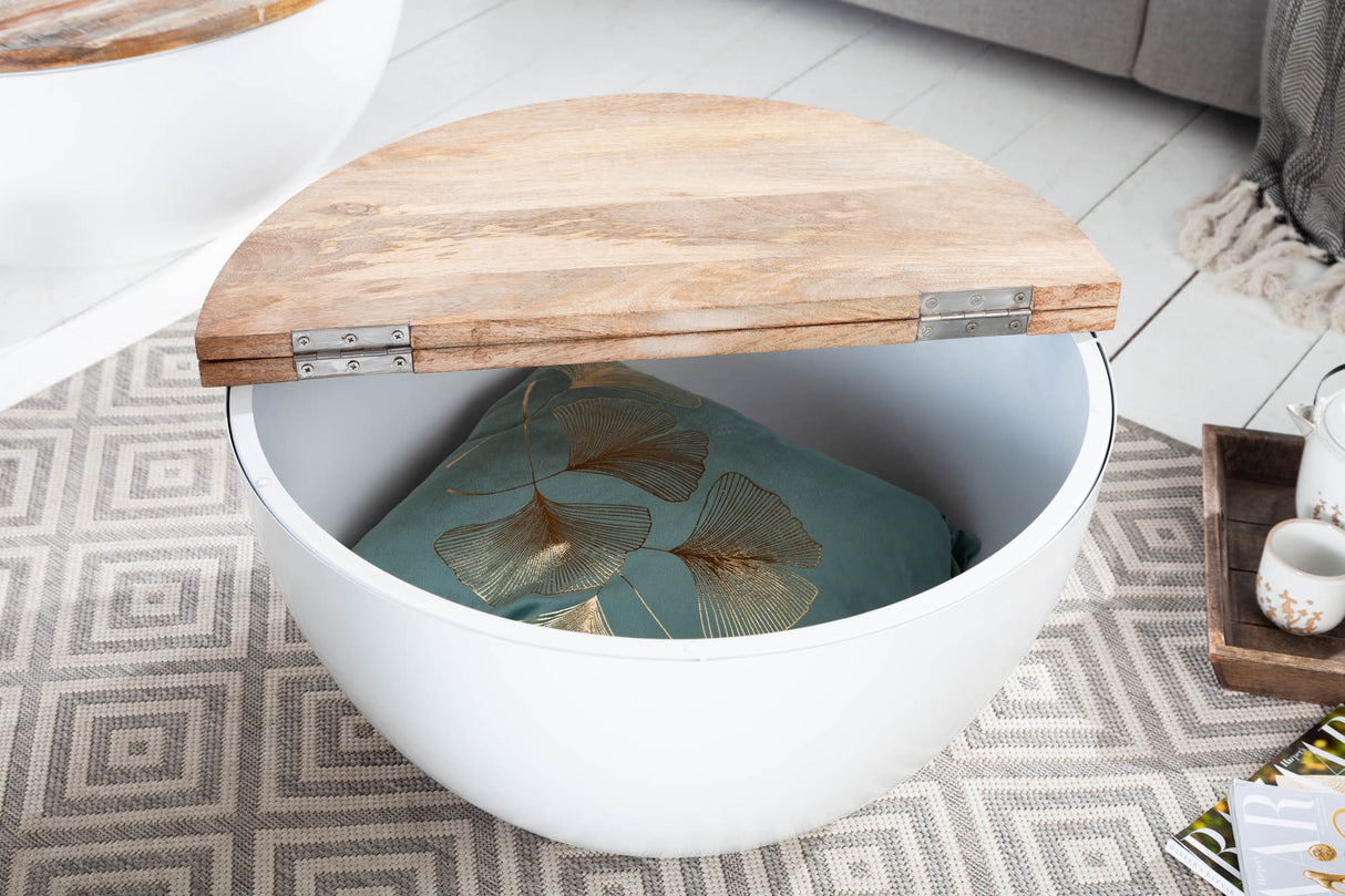 Coffee table INDUSTRIAL STORAGE 60cm mango wood top and white base