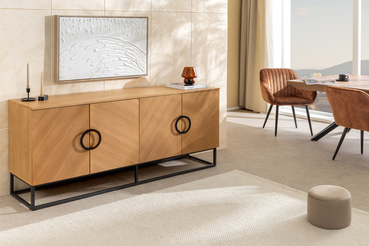 Sideboard GRANDEZZA 180cm in Eichenholzoptik mit schwarzem Metallrahmen