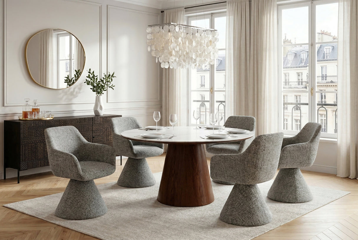 Swivel chair AMBIENTO 180° auto-return w/ armrests chenille grey