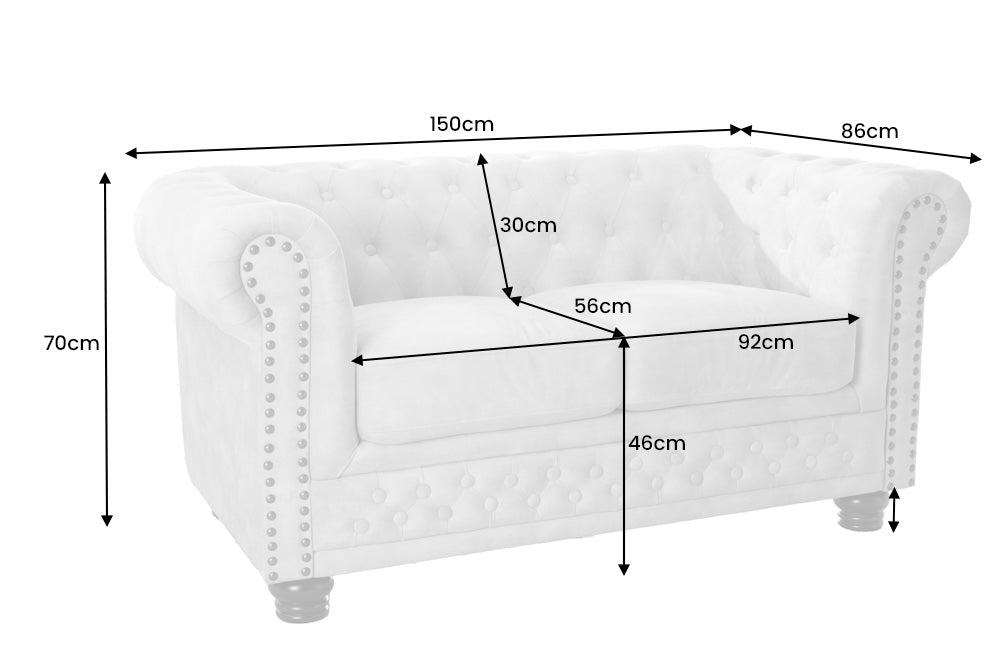 Sofa CHESTERFIELD 150cm 2-Sitzer Samt champagner