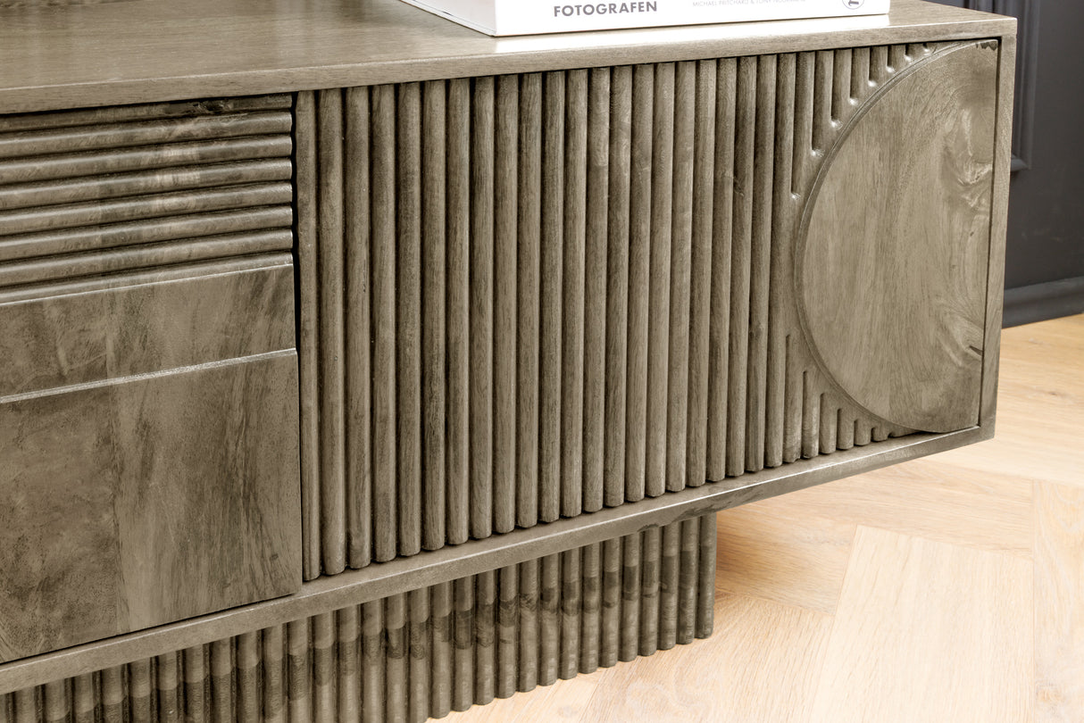 TV Board ART DECO 200cm 3D mango wood grey