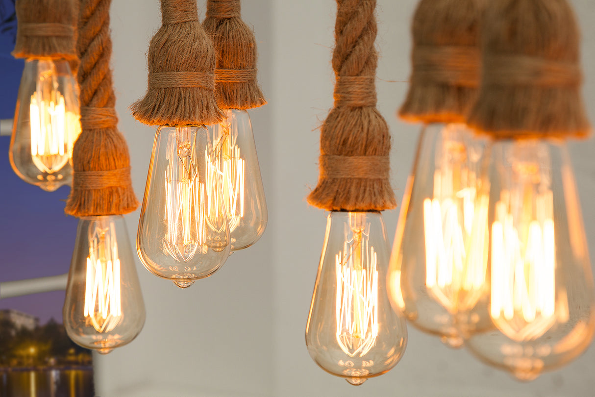 Pendant lamp SEVEN SEAS II 120cm for 10 bulbs abaca