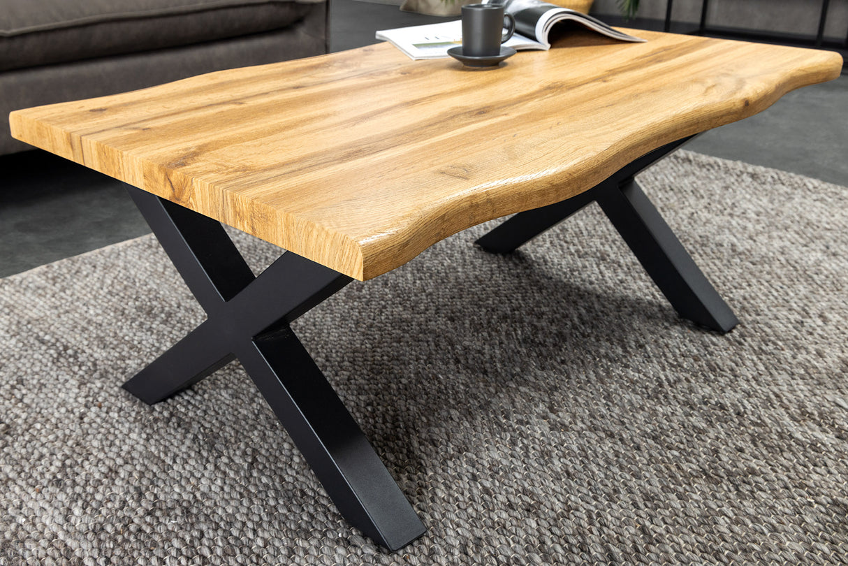 Couchtisch WILD 90cm Tischplatte 30mm X-Beine Wildeiche Optik natur