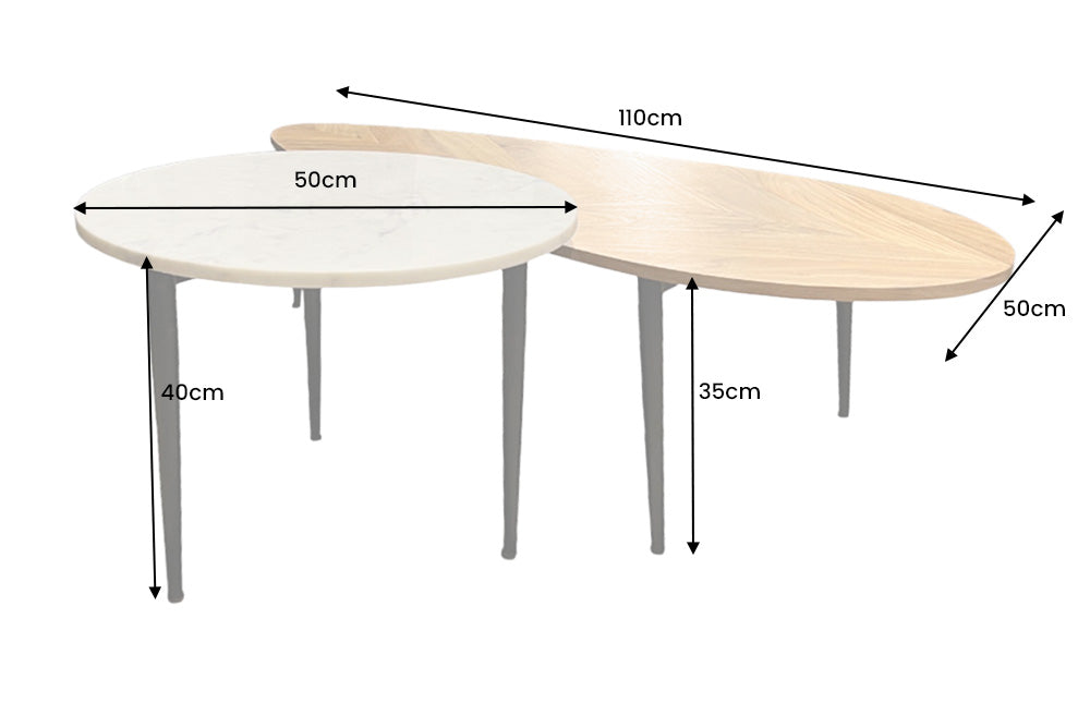 Coffee table ADLON set of 2 acacia wood natural and marble white