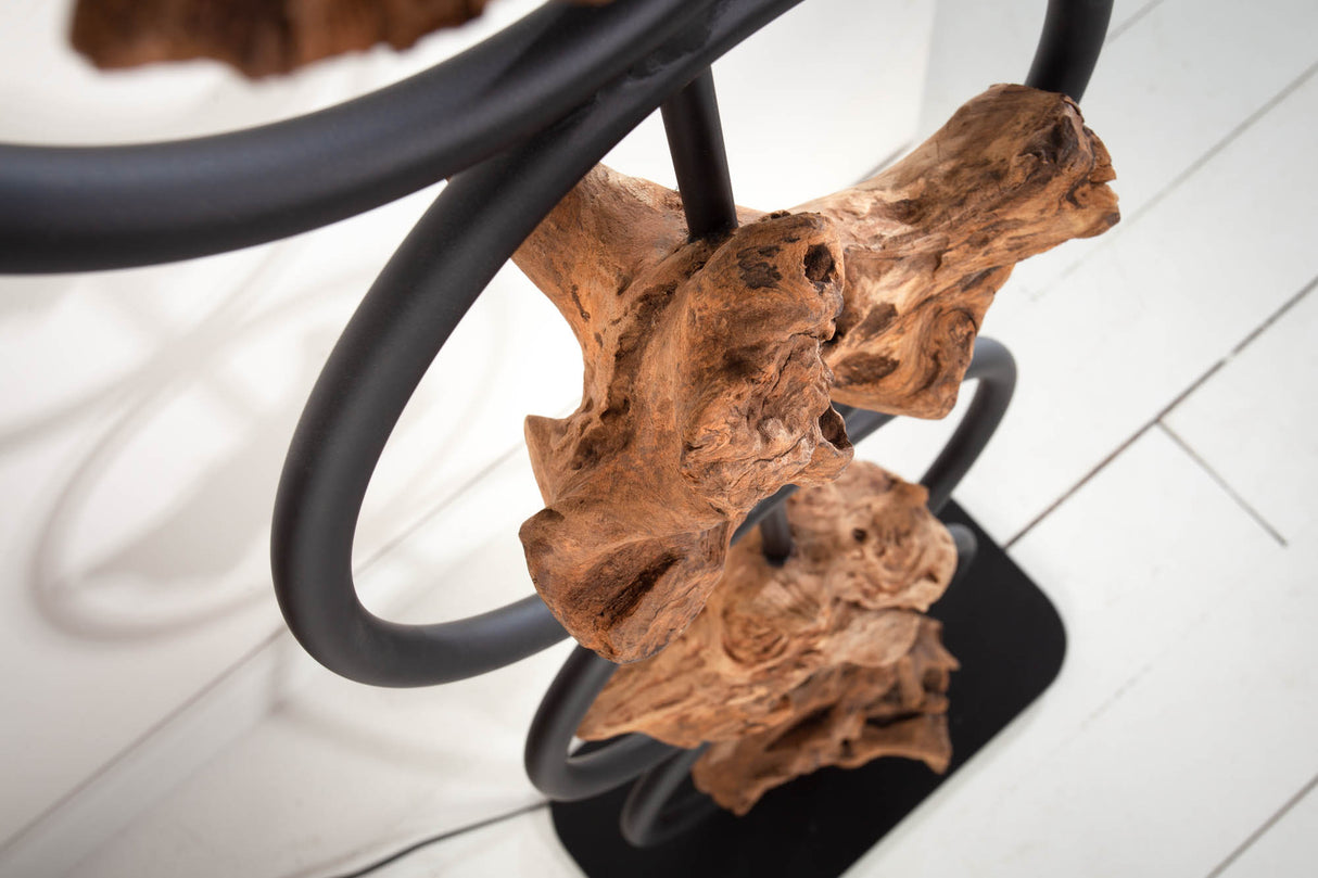 Floor lamp ELEMENTS 150cm recycled acacia wood elements w/ cotton shade black