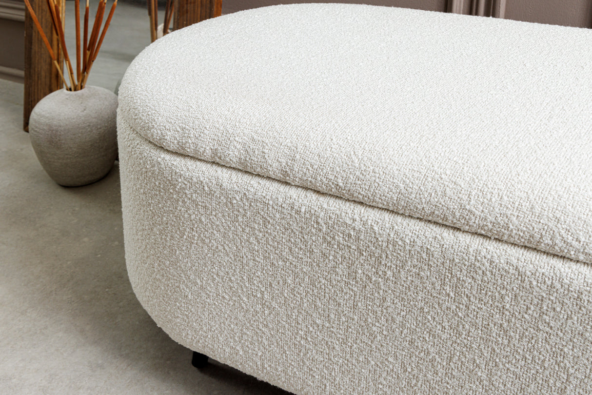 Bench chest VOQUE 110cm bouclé white upholstered w/ storage space bench seat