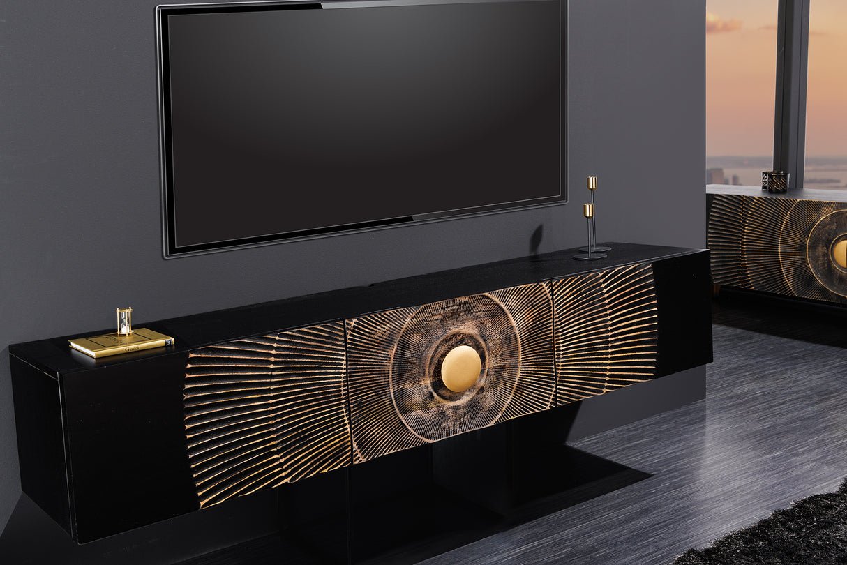 TV-Board GOLDEN SUNSET 160cm 3D hängend Mangoholz schwarz