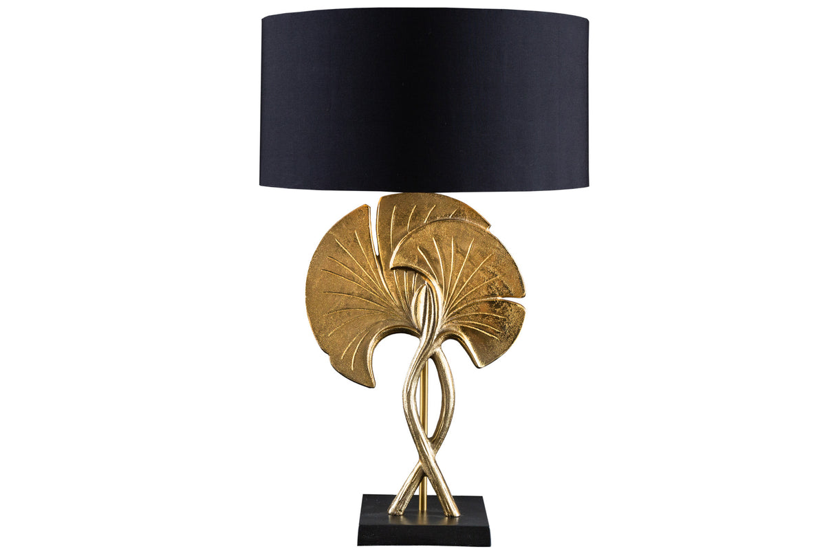 Tischleuchte GINKGO 62cm gold Baumwollschirm schwarz / verstellbarer Lampenschirm