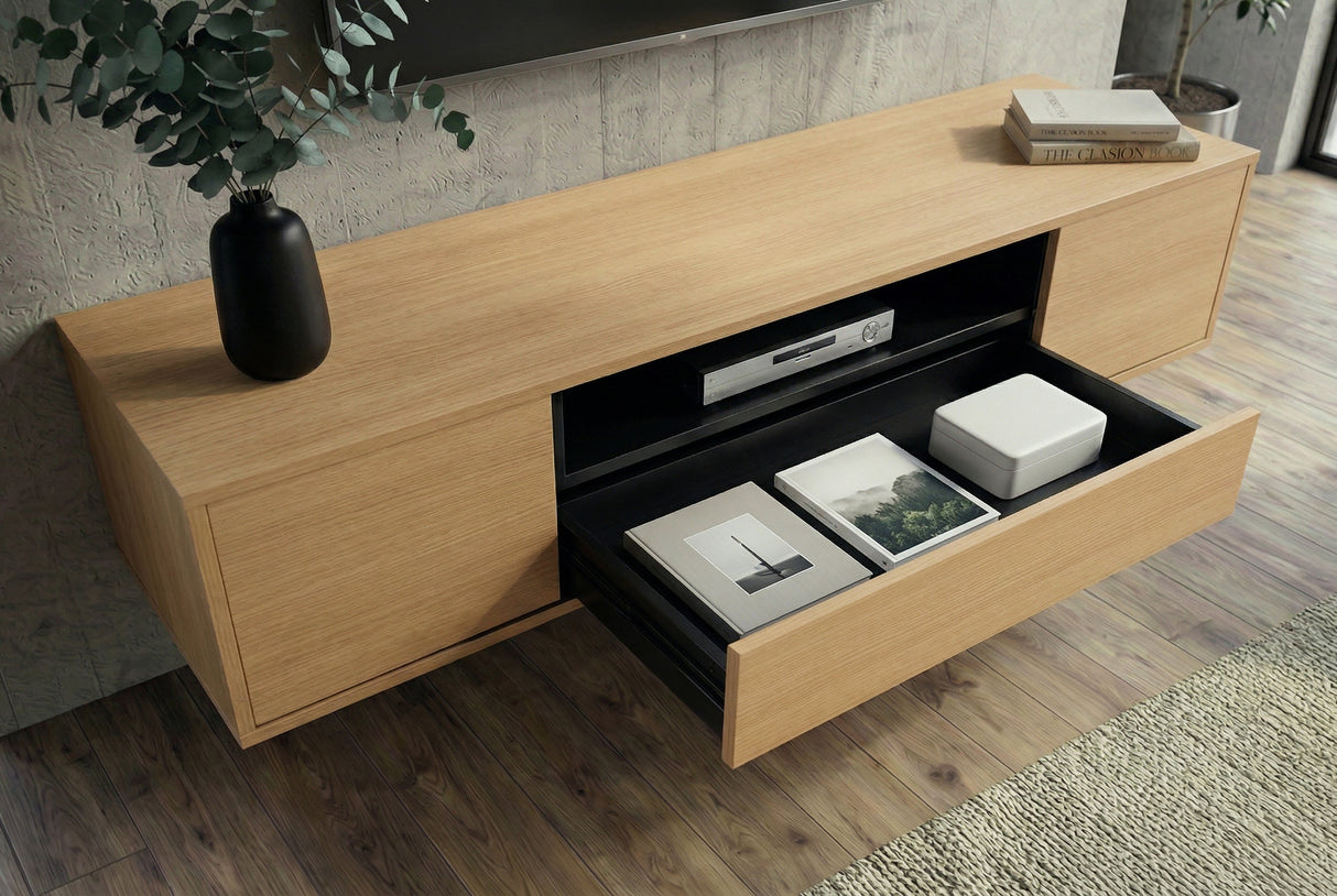 TV-Board LOFT 150 cm hängend natur schwarz