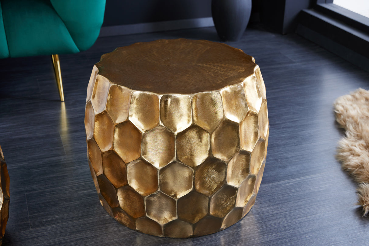 Side table ORGANIC ORIENT 55cm with hamme stroke effect gold
