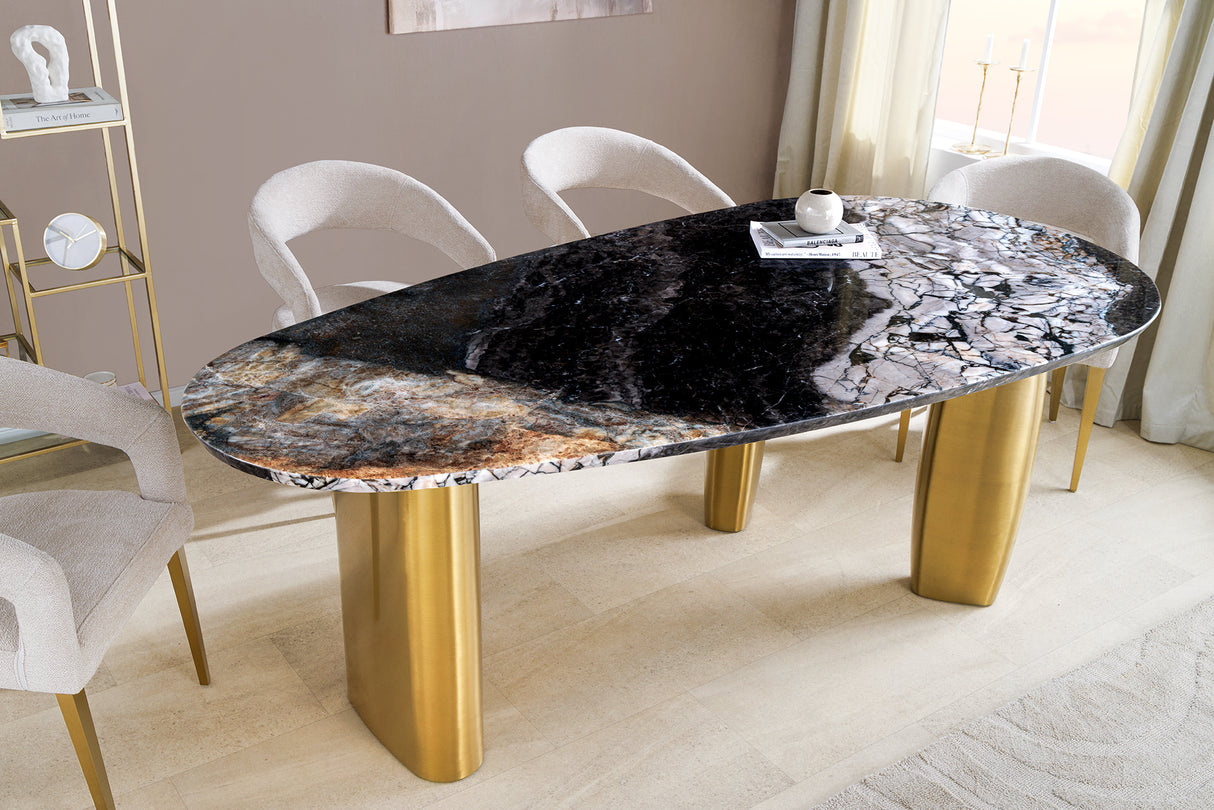 Dining table ORGANIC 200cm oval multicoloured marble top w/ champagne golden frame