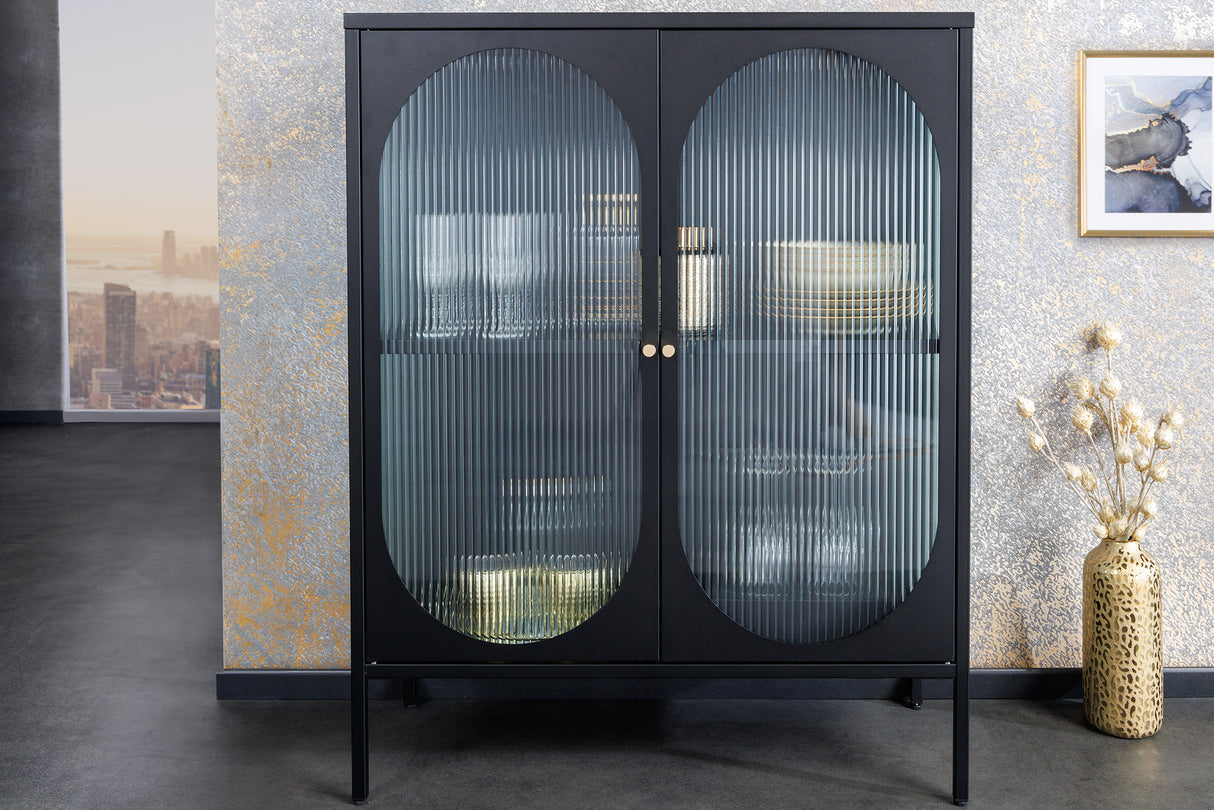 Display cabinet PARIS 110cm ribbed glass black
