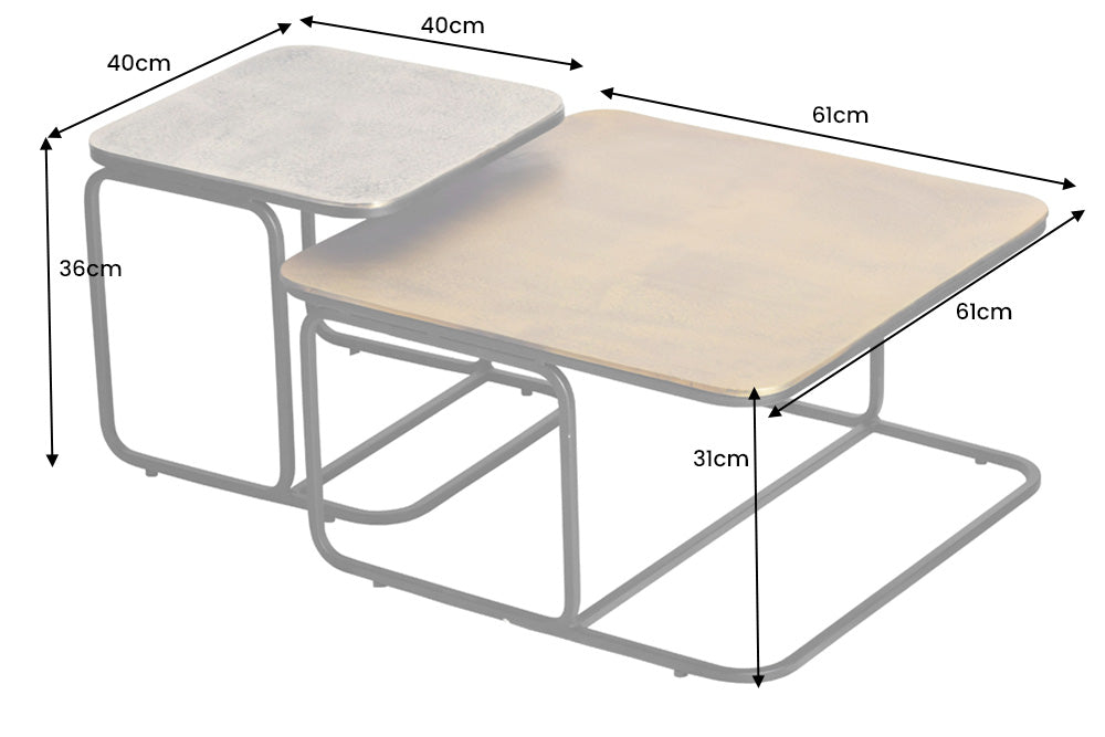 Coffee table ABSTRACT set of 2 60cm gold silver black metal frame