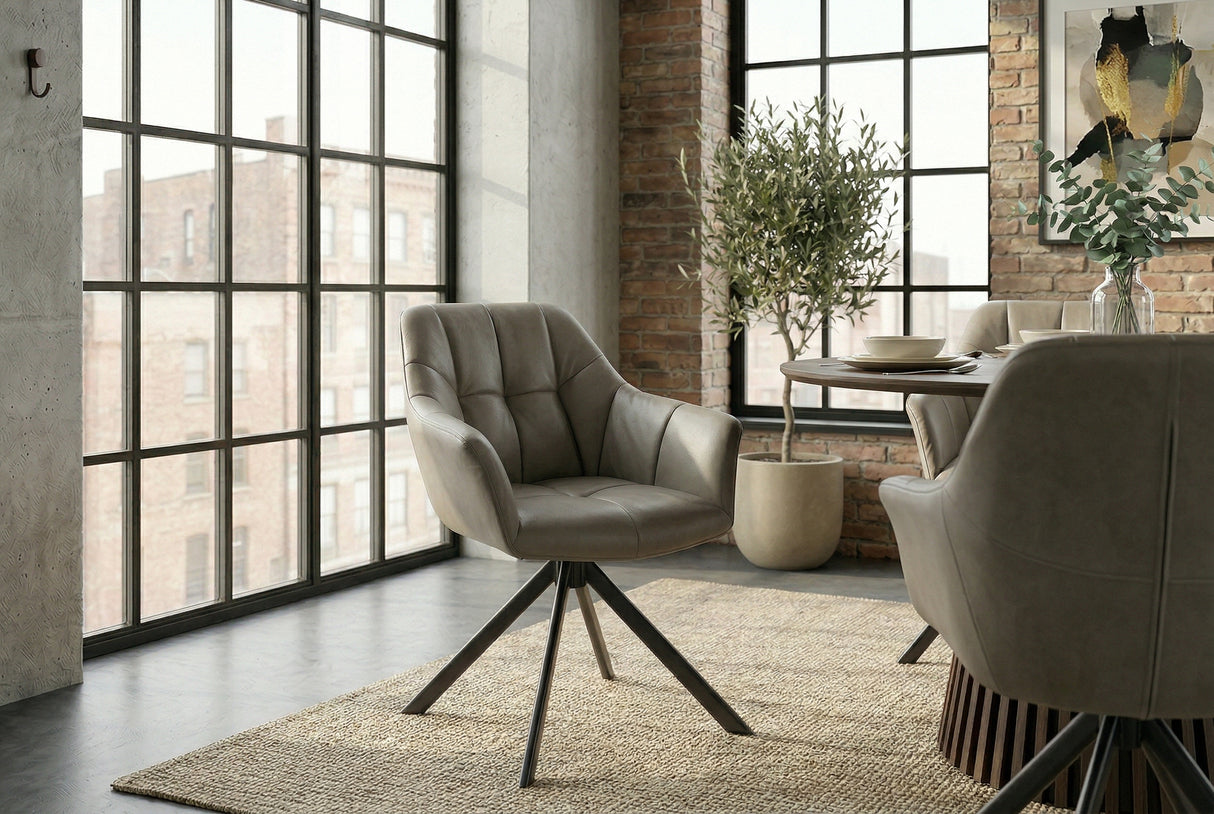 Swivel chair PAPILLON rotatable 180° w/ armrests leather taupe