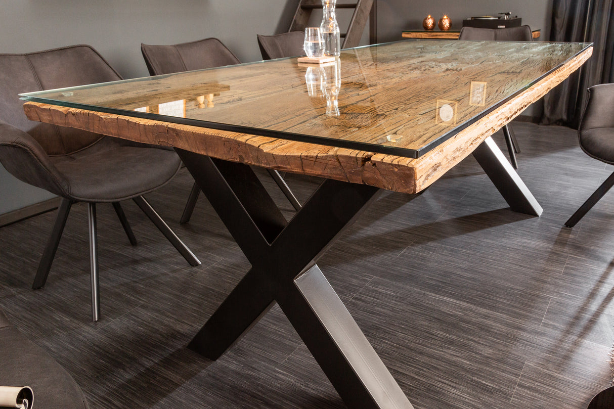 Dining table BARRACUDA 220cm X-legs natural w/o glass plate