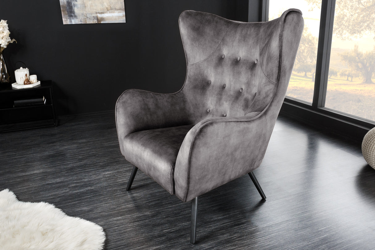 Wing chair AMSTERDAM velvet grey